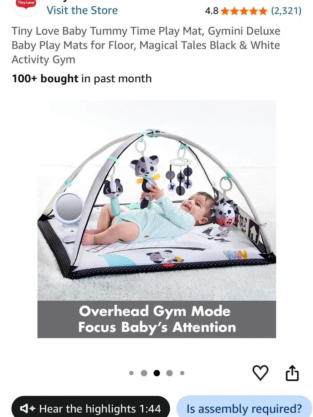 Tiny Love Black & White Baby Activity Gym Play Mat